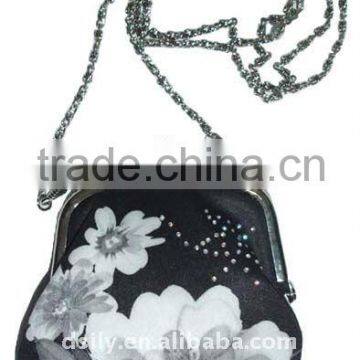 black and white tone digital prined coin purse with metal frame and string