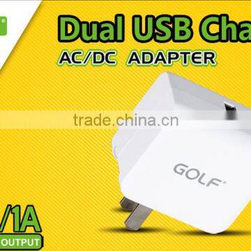 Golf Cellphone Charger Dual USB Cell Phone Charger 5v 2.1a/1a Good Quality Mobile Phone Charger