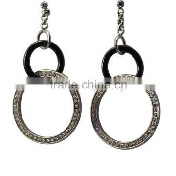 fashion jewelry stainless steel woman dangle earring/CZ circle earrings/women's fashion earrings