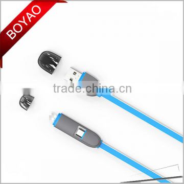 2016 Newest high quality Micro usb + 8pin USB 2 in 1 usb data cable, dual charger usb data cable