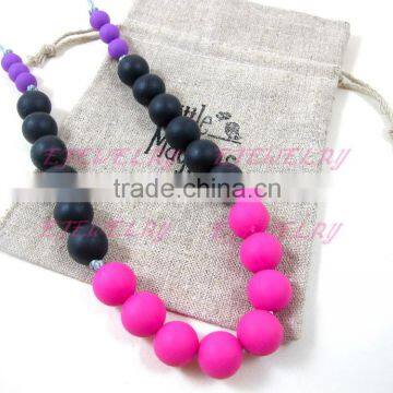 black&hot pink round silicone teething beads necklace safety copper teething necklace teething Baby TN054