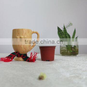 Fashion Design Wooden Color Small Decoration Resin Snowman Flower Pot