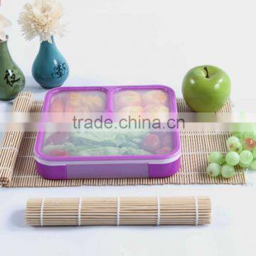 Square 3 Compartment Plastic Lunch Box Keep Food Hot for School photo-4