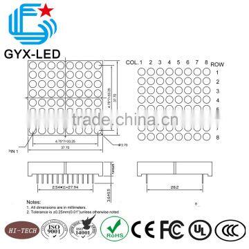 1.5 Inch 38mm Size 4.75mm Pitch 8X8 Black Face White Dot Matrik Amber Emitting Color P 4.75 Dot Matrix Display photo-2