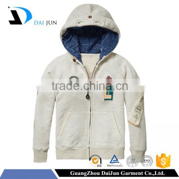 2016 Latest design top quality with hood custom embroidery 100% cotton beige baby hoodies