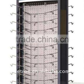 Rotated metal display rack with mesh panel/table top display for sunglasses