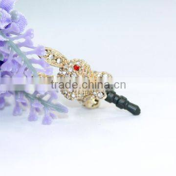 rhinestone dust plug luxurious rabbit earphone dust,promotion gift A48