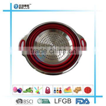 Collapsible Silicone Colander With Stainless Steel Rim, Green photo-2