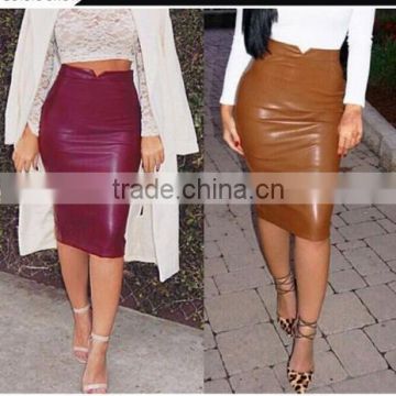 Stylish Lady Women's New Fashion Faux Leather Bodycon Midi Pencil Skirt