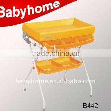 yellow color covenient plastic folding baby changing table with bath