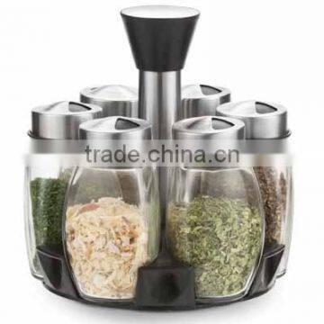 SINOGLASS 6 Jars Stainless Steel Cap With Lazy Susan Triangular Spice Jar Rack Set photo-2