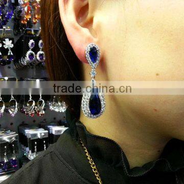 Pear-Shaped Drop sapphire Bridal Earrings with Pave CZ