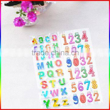 number and letter puffy sticker, lovely foam sticker for boys and girls