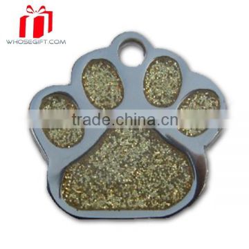 Customised Pawprint Glitter Zinc Alloy Pet Tags With Ring