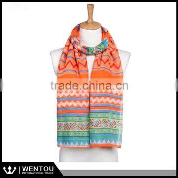 New Arrival High Quality Chevron Printed Muticolor Organic Cotton Voile Scarf