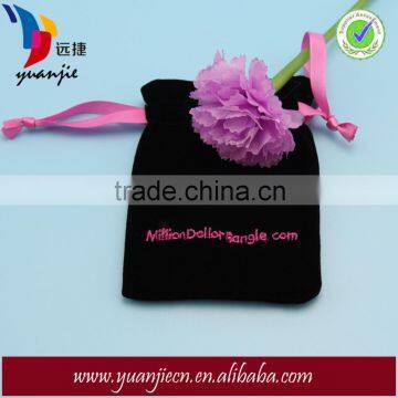 Black Velvet Hand Embroidery Bags with Ribbon Strings