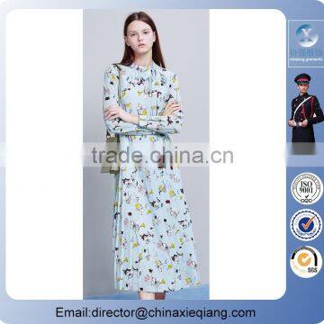 2016 Fashion Ladies Casual Pleated Dress Floral Dress for Women