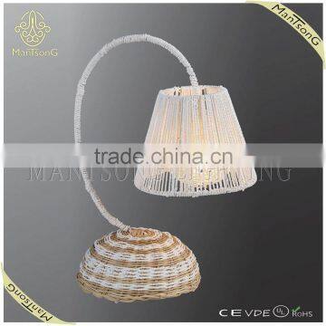 Eco-friendly white rattan decorative table lamp with white fabric shade 2015