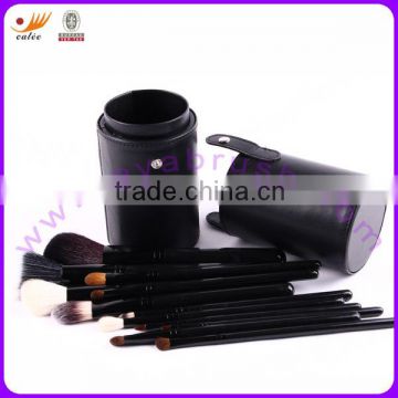 Makeup Brush Set With Round Cylinder Holder in Black Color