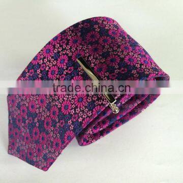 Men's red\pink\blue 100% silk tie with flower design