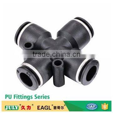 JULY made high quality pneumatic 4 way plastic cross joint pipe quick push-in fittings