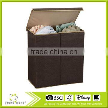 Collapsible Laundry Hamper -Double Hamper Laundry Sorter With Magnetic Lid Closure, Coffee Linen photo-2