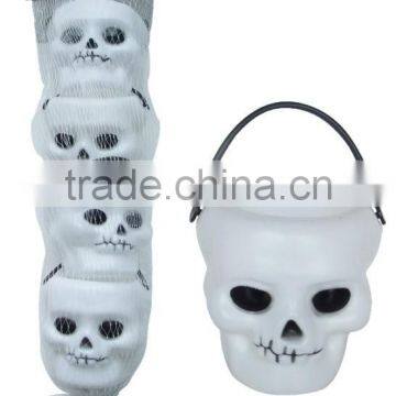 Mini plastic halloween skull shape candy bucket set