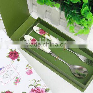 Ceramic Handle Stainless Steel Set Spoon and Fork Set photo-5