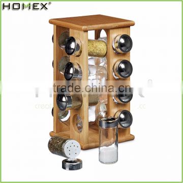 Revolving Bamboo Spice Rack 16 Spice Jar Organizer/Homex_FSC/BSCI Factory