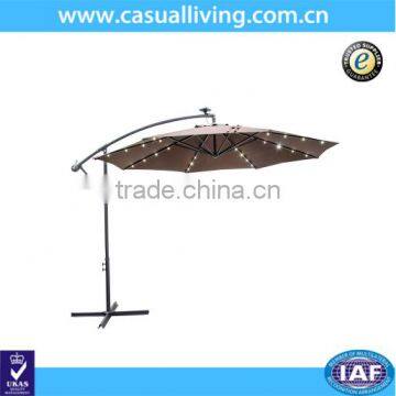 10feet Patio Offset Umbrella Crank Hanging Umbrella with Solar Powered LED Lights