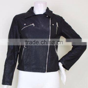 2016 Wholesale Women Motocycle Jacket Cool Fashion PU Leather Jacket for Women photo-2