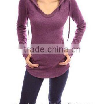 Cotton Hoodie Ribbed Sides Pocket Curve Hem Tunic Casual Top Adult Age Plain Crop Tops,long Sleeve Top,online Clothing Store photo-6