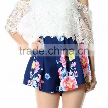 Guangzhou clothing factory off shoulder lace ruffle rompers jumpsuits women 2016