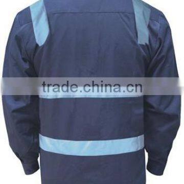 Mens Button-front Navy Blue 5cm Reflective Safety Work Shirt photo-2
