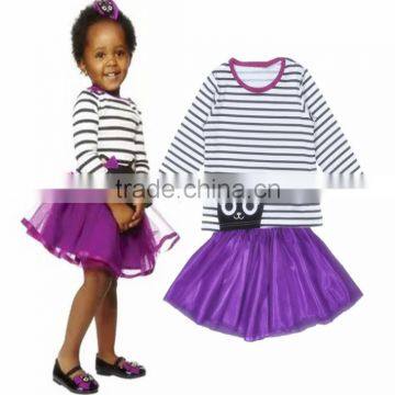 Cartoon Kitty Stripe Long Sleeve T-shirt and Short Skirt 2 Piece Set for 2-6 Years photo-3