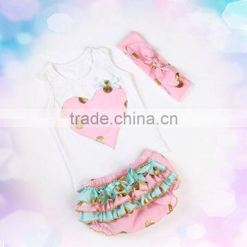 Toddler Valentines Boutique Clothing ,gold Polka Dot Baby Outfits for 0-3years photo-6