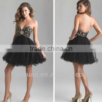 black beading porn evening sleeveless short tulle prom dress