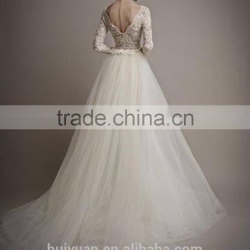 Flowing Tulle Full Lace Long Sleevecolorful Muslim Wedding Dress photo-3