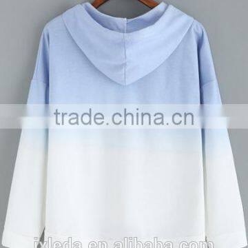 Blue Ombre Hooded Women Dip Hem Sweatshirt photo-2