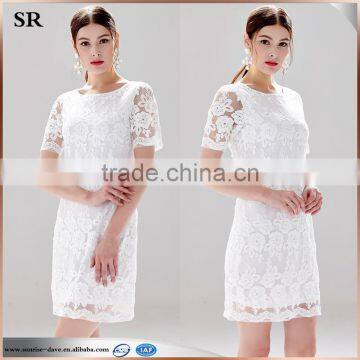 Embroidery Flower Pattern White Lady's New Fashion Mini Party Dress photo-3