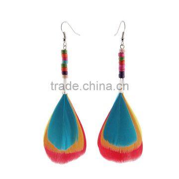 Carnival Jewelry Feather Hoop Earrings for Women,Exaggerated Handmade Beaded Earrings