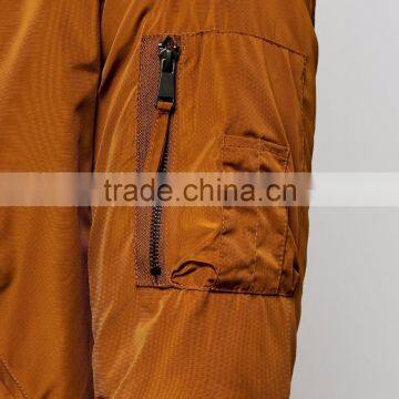 Hot Sale 2017 Fashion Customize Mens Camel Bomber Jacket Cuffed Hem 100% Polyester Double Pocket Sides photo-5