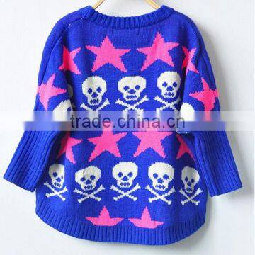 Latest Design Skull Pattern Girls Knitted Pullover Sweater