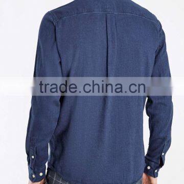 Navy Blue Oxford Long Sleeve Shirt With Chest Pocket photo-3