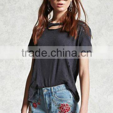 2017 Floral Printing Jeans Shorts High Waisted Denim Shorts Custom photo-2