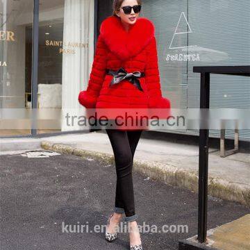 Large Size Real 2016 Winter New Women Fox Fur Collar Rabbit Fur Coat Outwear Female photo-3