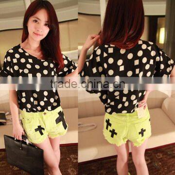 2016 Summer Fashion Women's Loose Chiffon Tops Batwing Short Sleeve T Shirt Casual Blouse photo-3