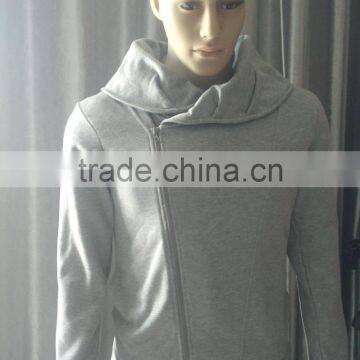 New Fashion grey inclined zipper hoodie for men with high quality