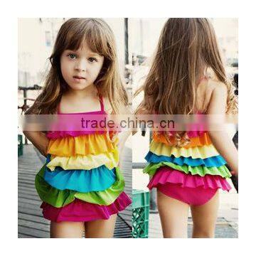 Beautiful girls Baby Swimsuit/Swimwear Children's swimwear six flouncing conjoined swimsuit rainbow baby girls bathing suit