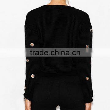M1159 Runwaylover 2016 Latest Design Fashion Ladies Black Hole Cotton Cross Bandage Sweater photo-4